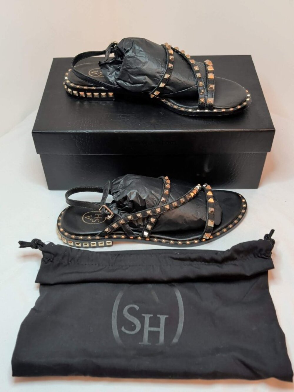 Ash Black and Gold Peace Leather Sandals